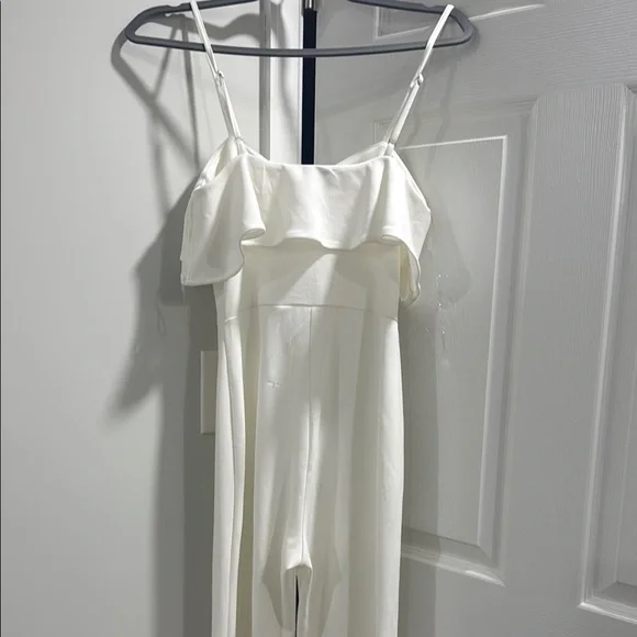 Windsor White Ruffled Jumpsuit with Wide-Leg Pants - Picture 6 of 9